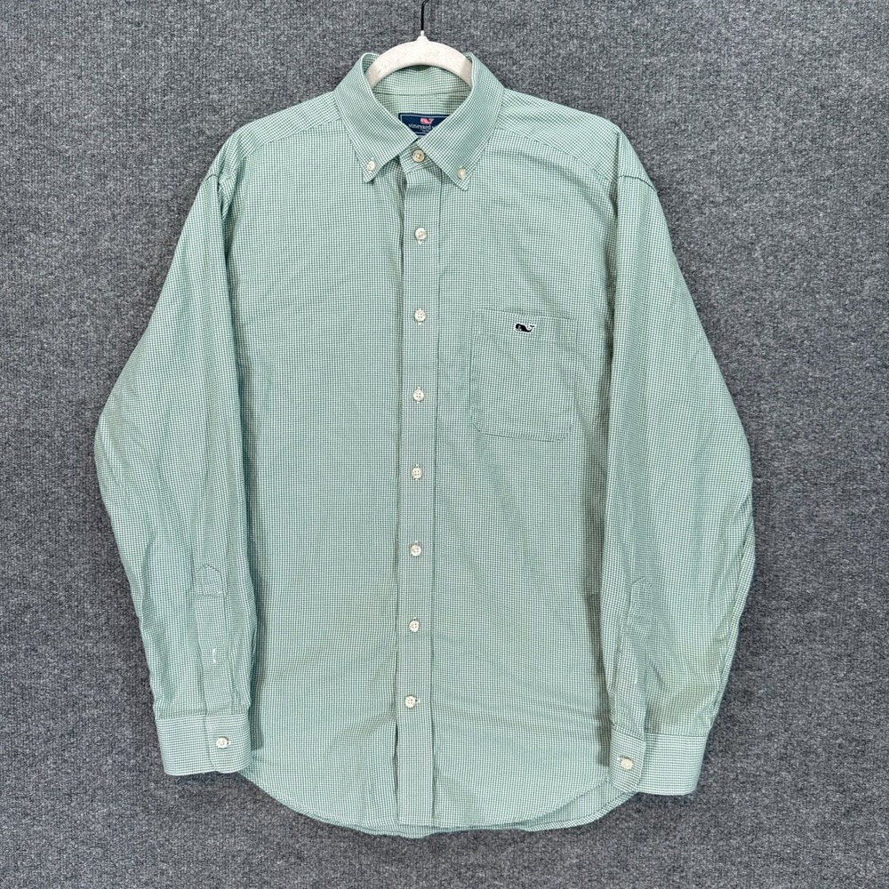 Vineyard Vines Button Down Shirt Mens Medium Green Gingham Classic Tucker Cotton